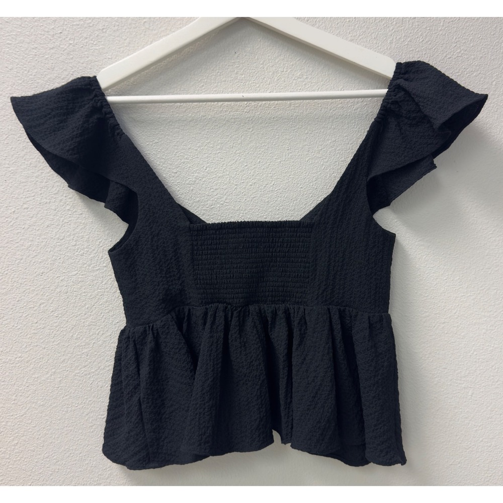 Urban Outfitters Peplum Top Womens S Black Flutter Sleeve Tie Front - Picture 3 of 10